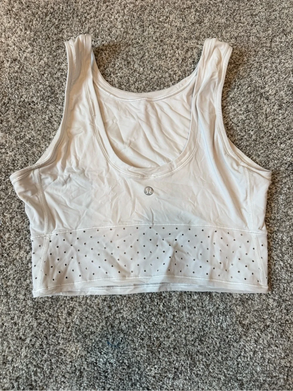 lululemon athletica White Sleeveless Crop Tank with Perforated Hem